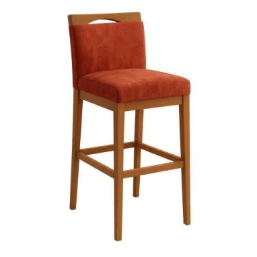Imagem de Banqueta Alta Cozinha Gourmet Balcão Estofada Encosto Suede - Isa Esto