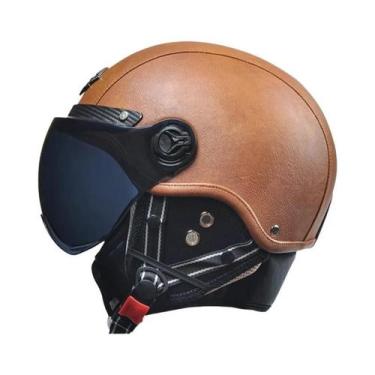 Imagem de Capacete De Couro Vintage Para Motociclistas Masculinos Com Viseira Ha