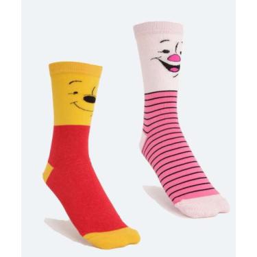 Imagem de Kit 2 Pares Meias Cano Longo Pooh E Leitão Disney-09665, 34/39, Vermel
