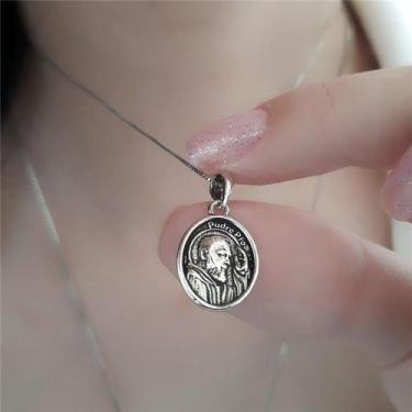 Imagem de Pingente prata 925 medalha são padre pio 1,5 cm - RICCHEZZA PRATAS, Pr