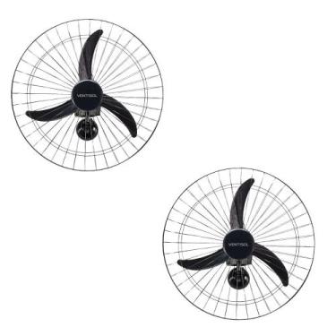 Imagem de Kit 2 Ventiladores Osc Parede 60cm Preto - Bivolt 543 - Ventisol