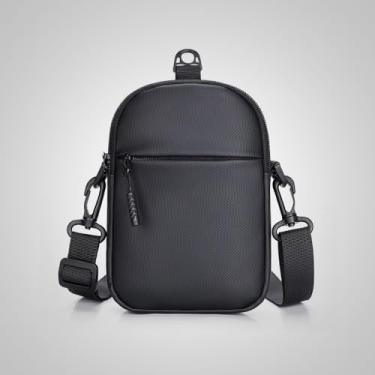 Imagem de Bolsa tiracolo masculina e feminina mochila de ombro pequena transversal no peito mochila para viagem ao ar livre caminhadas preta