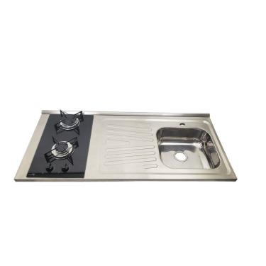 Imagem de Pia Fogão Gás 2 bocas Fabrinox 120x55cm, cuba direita e furo para torneira