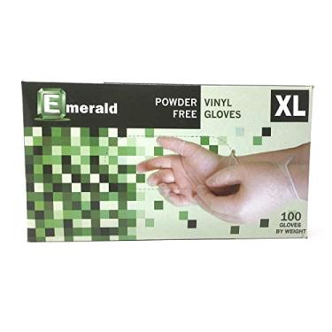 Imagem de Luvas de vinil EMERALD sem pó de borracha sem látex – em estoque – descartável, ultraforte, uso de manuseio de alimentos, limpeza – sem pó – ambidestro – tamanho GG)
