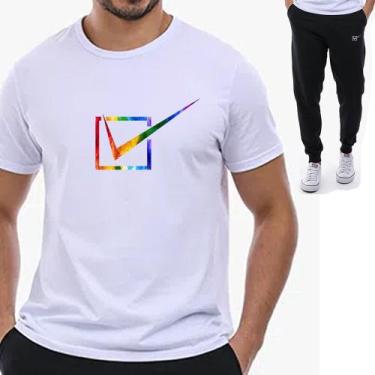 Imagem de Conjunto Camiseta E Calça De Moletom (Branco  Preto) - Tike - Super No