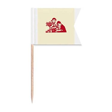 Imagem de China Red Education Propaganda Technology Bandeiras de palito de dente Marcação de rotulagem para bolo de festa comida prato de queijo