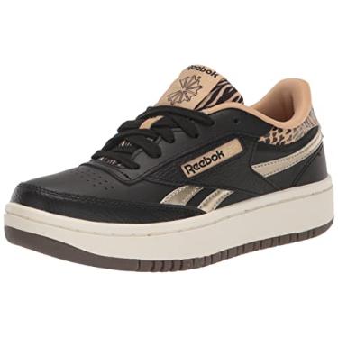 Imagem de Reebok Tênis unissex infantil Club C duplo, Preto/Sahara/Laranja queimado metálico, 4 Big Kid