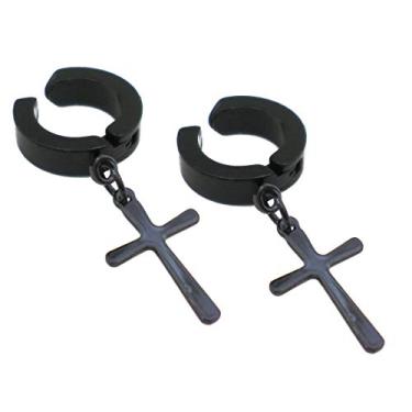 Imagem de BRINCO DE PRESSÃO DE ARGOLA PRETO 3 MM E CRUZ (PAR)