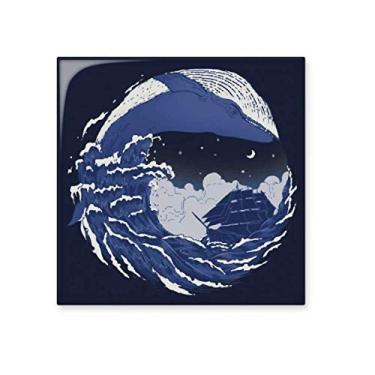 Imagem de Azulejo de cerâmica escuro azul ondas do oceano decalque brilhante pedra adornada tijolo vitrificado