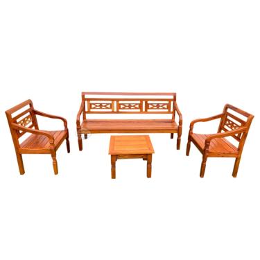 Imagem de Kit Jogo de Banco 5 lugares Com Mesa de Centro Madeira de Demolição Modelo Flor Sudeste Rústico