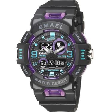Imagem de Relógios masculinos multifunções militares S-Shock relógio esportivo LED digital impermeável despertador, Shiny - Purple, large
