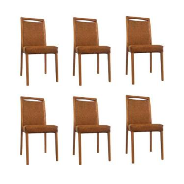 Imagem de Kit 6 Cadeiras De Jantar Luxo Estofadas Jade Couro Pu Caramelo Base Ma