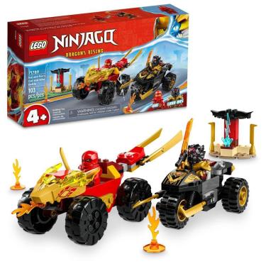 Imagem de Conjunto de brinquedos de construção LEGO NINJAGO Kai and Ras` Car and Bike Batt