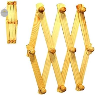 Imagem de Kit com 2 Cabides Cabideiro Sanfonado Madeira Para Porta Parede Casa Quarto Organização Roupa Bolsa Cinto Chapéu Boné Camisa Blusa