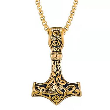 Imagem de Colar com martelo de Thor Viking - Colar com pingente Mjolnir de amuleto nórdico - joia com símbolo pagão celta, Aço inoxidável, Sem Pedra Preciosa