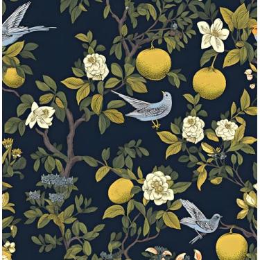 Imagem de Papel de parede de pássaros descascar e colar, papel de contato botânico floral 44,5 cm x 1,000 cm, mural de parede de árvores friuts flores removível autoadesivo à prova d'água para prateleiras de