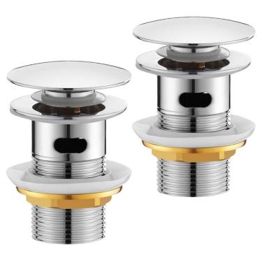 Imagem de Kit 2 Válvula Click 1 1/4 Metal Inox Cuba Pia Com Ladrão