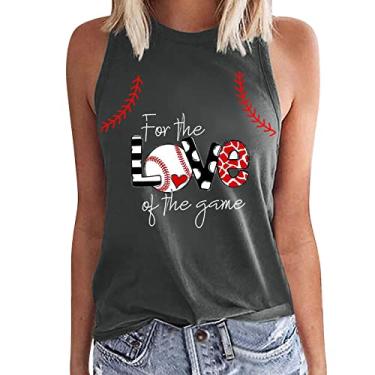 Imagem de Nagub Camiseta regata de beisebol feminina sem mangas plus size com estampa da bandeira americana camisetas casuais verão básico para treino 2024, Cinza escuro 6, P
