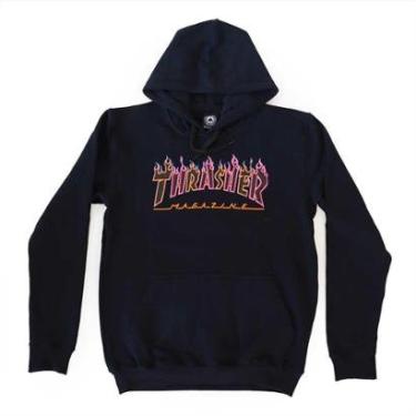 Imagem de Moletom Thrasher Magazine Canguru Double Flame Neon - Preto-Masculino