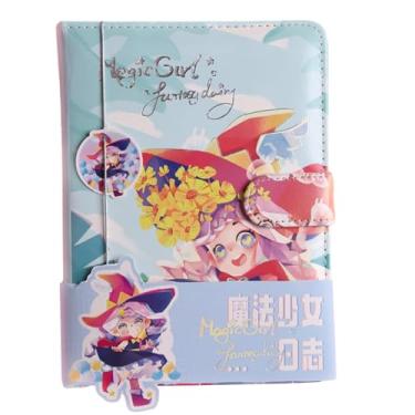Imagem de Joucien Página de título tridimensional colorida Hot Stamping Hand Ledger PU Magnetic Buckle Hand Ledger Student Girl Cute Notebook-Witch D