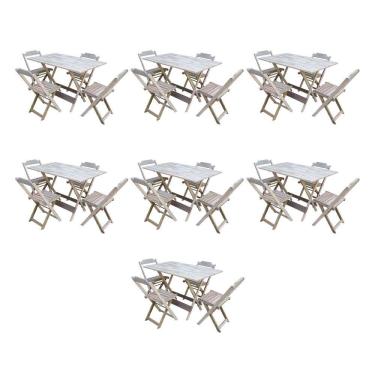 Imagem de Kit 7 Jogos de Mesa Dobravel com 4 Cadeiras de Madeira 120x70 para Restaurante e Bar- sem Pintura