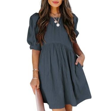 Imagem de Dokotoo Vestido feminino de verão primavera decote em V chiffon elegante cintura império mini curto swing skater vestidos, 1 cinza, P