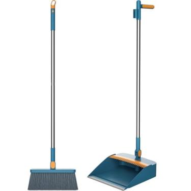 Imagem de HuGei Conjunto de vassoura e pá de lixo conjunto de vassoura e vassoura, conjunto de vassoura e pá de lixo, pá de poeira com cabo longo, vassoura com pá de lixo, conjunto de vassoura e pá de lixo para