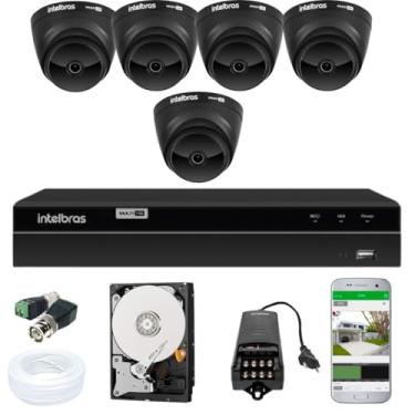 Imagem de Jogo Monitoramento Via Aplicativo Cftv Segurança Dvr 8 Canais 5 Câmeras Black