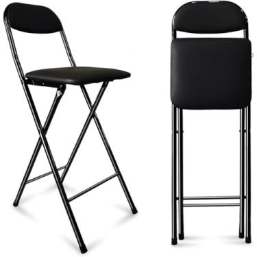 Imagem de Banco de bar dobrável, cadeira acolchoada de 70 cm, banco dobrável de cozinha portátil de 65 cm, cadeira alta dobrável com encosto e apoio para os pés para dormitório, escritório, casa, pret