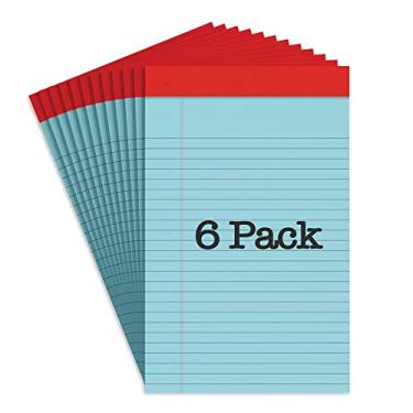 Imagem de Blocos de notas de escrita com pauta estreita, blocos de notas legais Jr. - blocos de notas coloridos 12,7 x 20,3 cm, caderno perfurado - 50 blocos de folhas - pacote com 6 (azul)