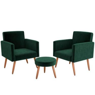 Imagem de Kit Poltronas com Puff Moderno Matrix Dallas - 3 Peças, Verde