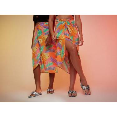 Imagem de Saia Vista Magalu x Flora Yumi Pareo Fenda, Amarelo e Rosa, M