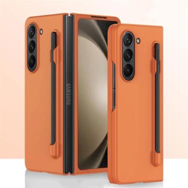 Imagem de Capa Feel Slim para Samsung Galaxy Z Fold 6 Fold 5 com suporte para caneta Stylus Capa dura de proteção plástica dobrável, laranja (sem filme), para Samsung Z Fold 5