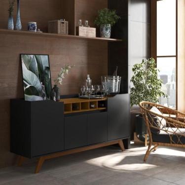 Imagem de Buffet Aparador 4 Portas Com Adega Pés Em Madeira Maciça Luxo 152cm - 