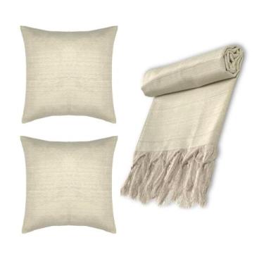 Imagem de Kit Manta Xale Grande para Sofá e Cama Lisa Com 2 Capas de Almofada - 