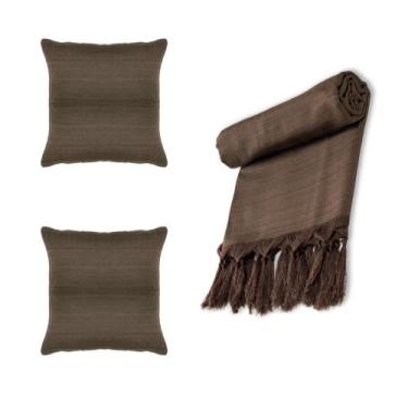Imagem de Kit Manta Xale Grande para Sofá e Cama Lisa Com 2 Capas de Almofada - 