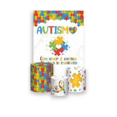 Imagem de Painel De Festa Vertical 1,50 x 2,20 + Trio De Capas Cilindro - Autism