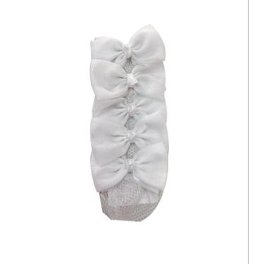 Imagem de Kit 05 Redinha Laço Branco Coque Cabelo Preso Profissional Feminino