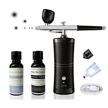 Imagem de Kit de aerógrafo sem fio Quevina, com limpador e mais fino, mini compressor de pistola de ar portátil portátil, recarregável por USB para linha do cabelo de barbeiro, maquiagem, tatuagem, unhas, arte,