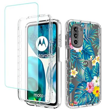 Imagem de Vokuha Capa para Moto G52 4G/Moto G82 5G/Moto G71S 5G XT2225-1 com protetor de tela de vidro temperado, capa protetora de TPU transparente floral à prova de choque para Motorola Moto G52 (flores e