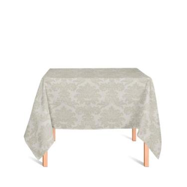 Imagem de Toalha de Mesa Quadrada em Tecido Jacquard Bege Champagne Medalhão Tra