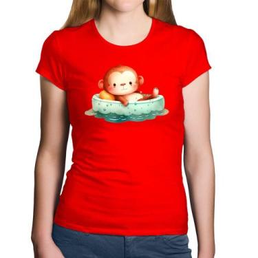 Imagem de Baby Look Algodão Ursinho Bebê Na Piscina  - Foca na Moda, Vermelho, M