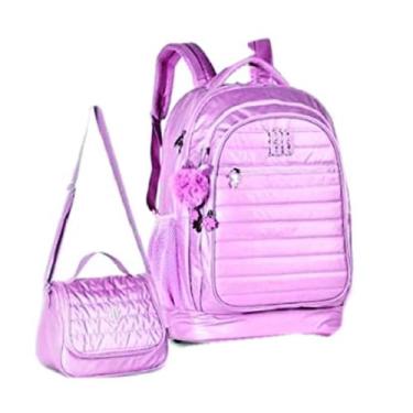 Imagem de Mochila Escolar Juvenil cOM Pompom Cat + Lancheira RB3204 - ELLO, rosa