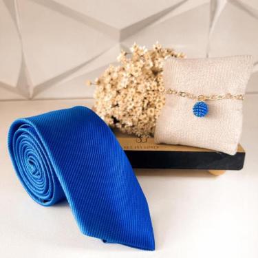Imagem de Kit gravata mais pulseira para padrinhos de casamento azul royal grava