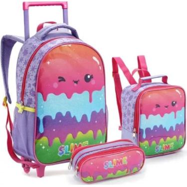 Imagem de Kit Mochila Slime Com Rodinhas Feminina Escolar Lancheira E Estojo - S