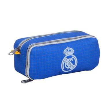 Imagem de Estojo Duplo Real Madrid Esportivo 2 Compartimentos Escolar, Azul