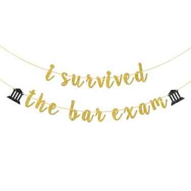 Imagem de I Survived The Bar Exam Banner, Congrats Lawyer Grad Decorations, 2025 Law School Survivor Party Decorations, Glitter dourado preto