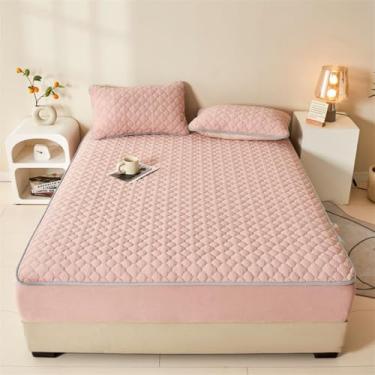 Imagem de Capa de colchão, protetor de colchão, protetor de colchão, de veludo, espesso, quente, macio, respirável, capa protetora contra poeira com bolso profundo, solteiro, Queen, tamanho king, rosa -