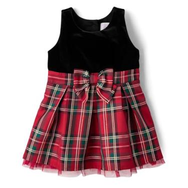 Imagem de The Children's Place Vestidos elegantes sem mangas para bebês meninas e crianças pequenas, Veludo xadrez vermelho clássico, 2 Anos