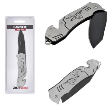 Imagem de Canivete Multiuso Aço Inox Retrátil Dobrável Portátil 17cm - Cinza